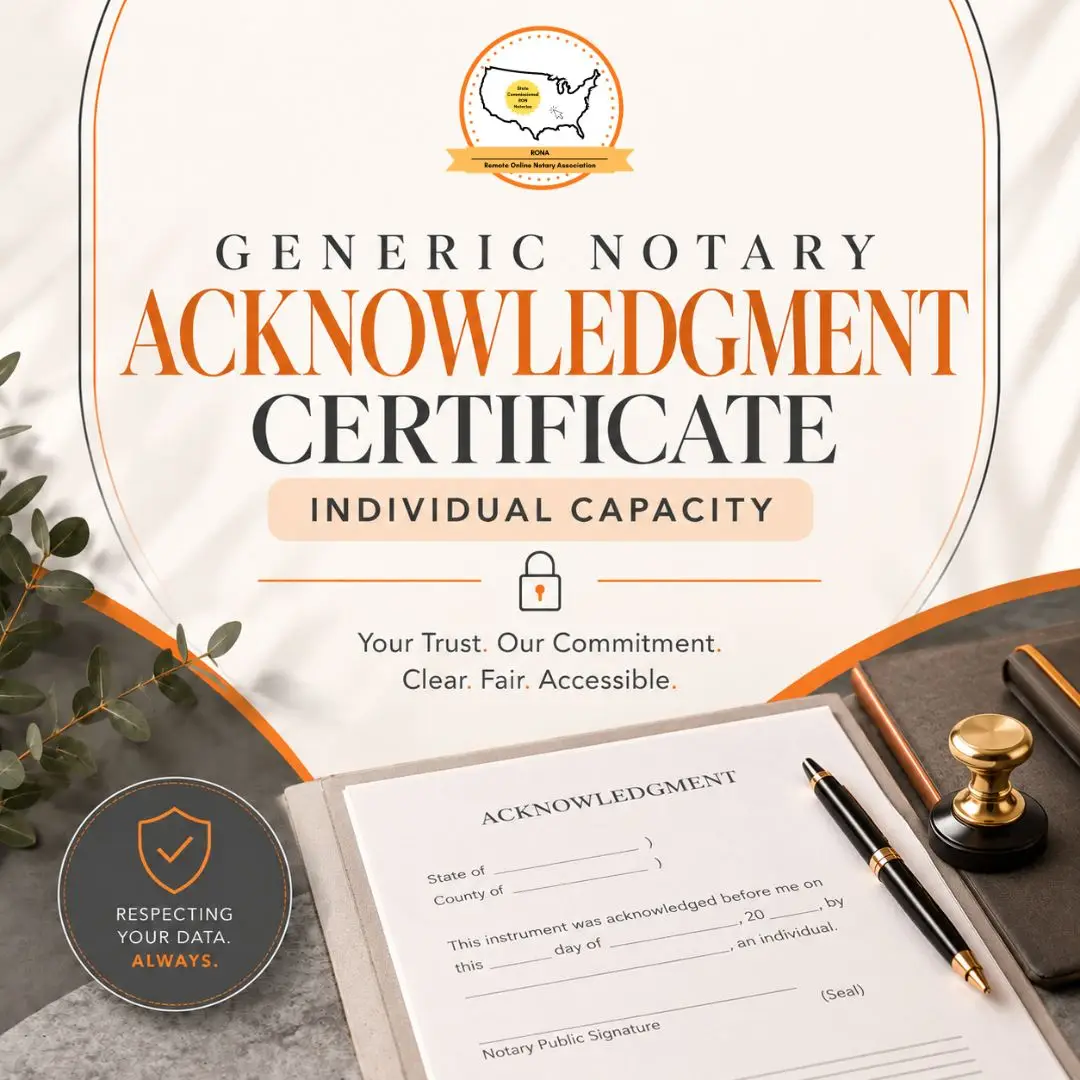 Generic Notary Acknowledgment Certificate, Individual Capacity